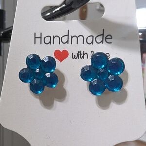 Turquoise Blue Floral Jewelry Set with Silver Accents